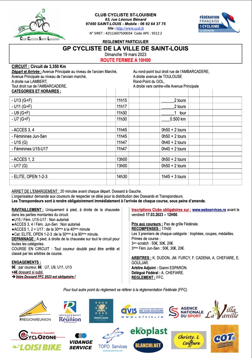 REGLEMENT GP Cycliste Saint Louis CCSL 2023