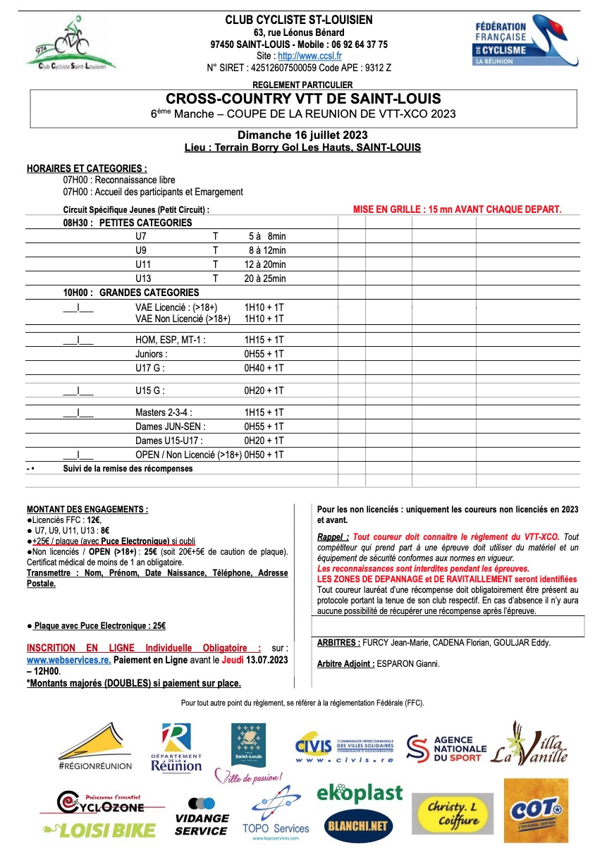 Reglt Part Prog VTT XCO ST LOUIS M6 COUPE REG 16.07.2023 CCSL