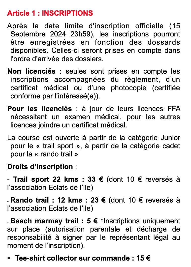 REGLEMENT Trail des Sables