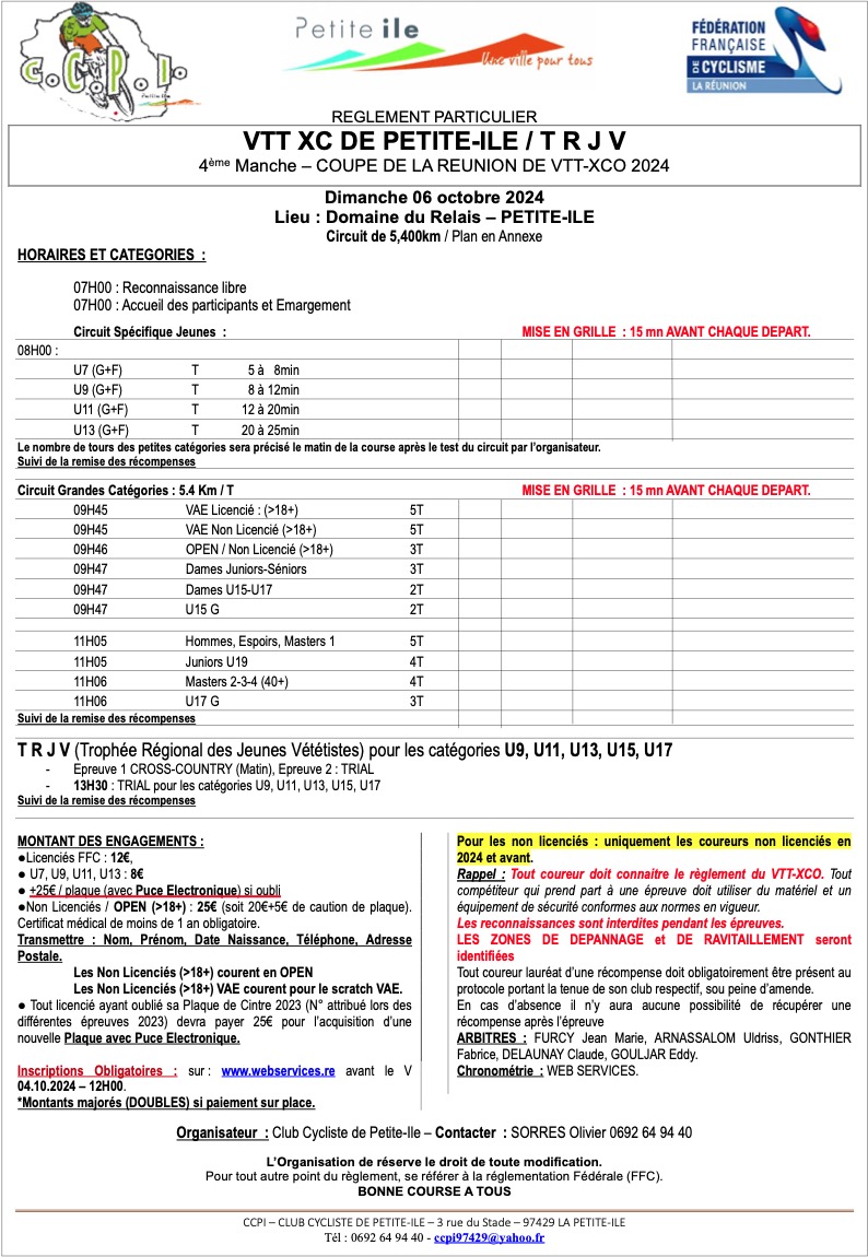 REGLEMENT VTT XC TRJV Petite Ile M4 CCPI