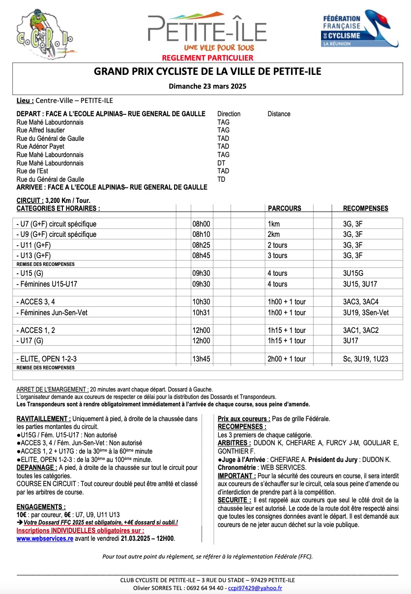 REGLEMENT GP Cycliste Petite Ile CCPI