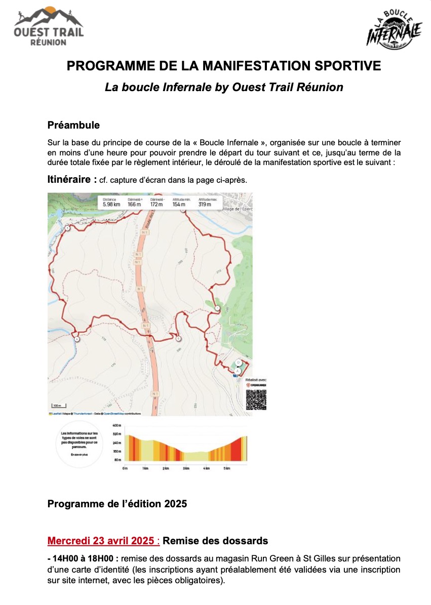 PROGRAMME DE LA MANIFESTATION SPORTIVE 2025