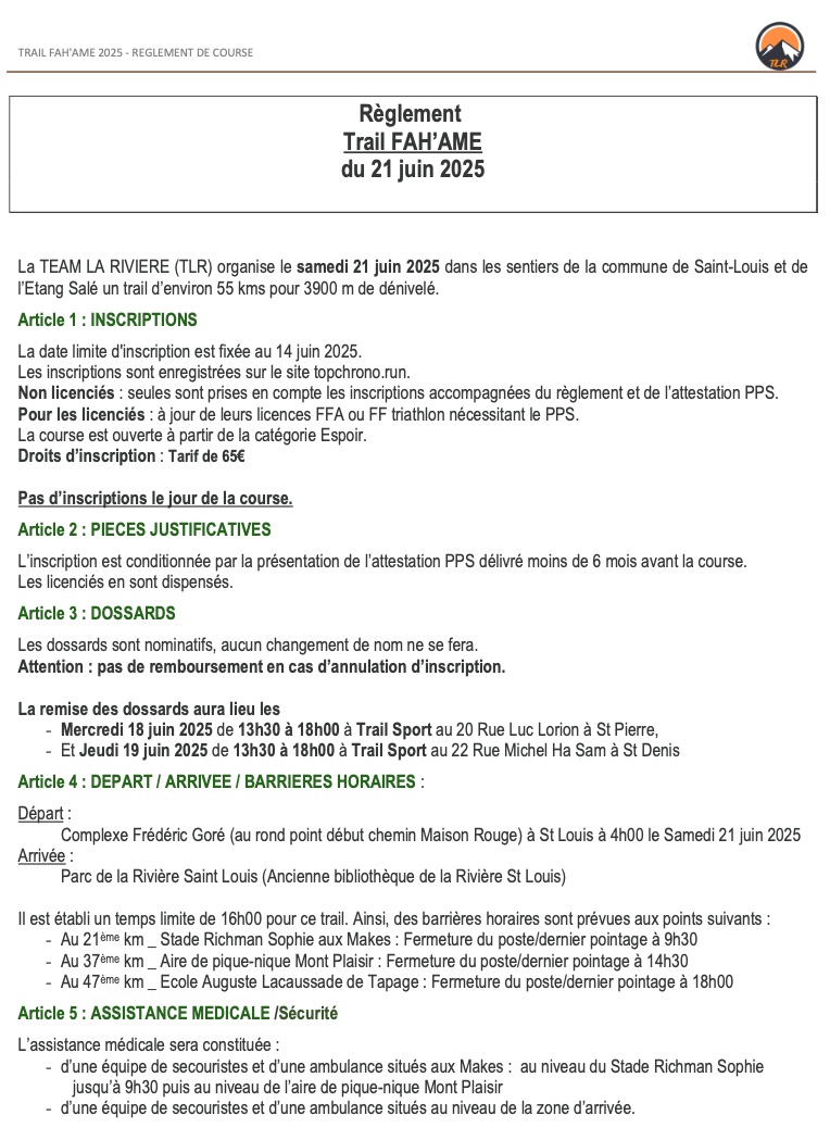 REGLEMENT Trail Fah Ame TLR 2025