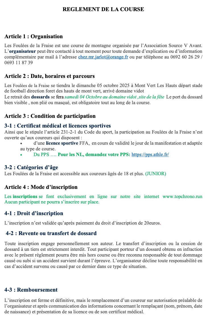 REGLEMENT Les Foulees de la Fraise 2025