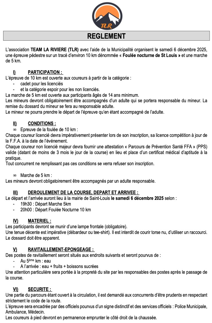 REGLEMENT Foulee 10km Nocturne de Saint Louis TLR