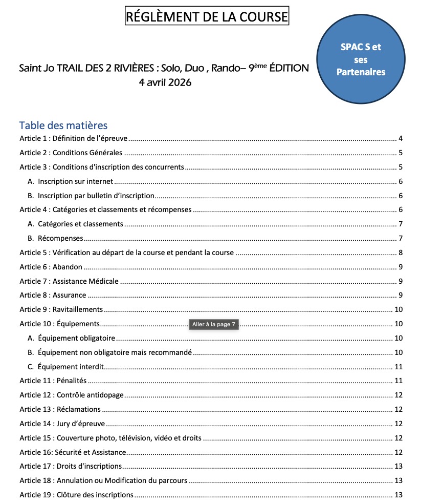 REGLEMENT Saint Jo Trail D2 Riviere SPAC
