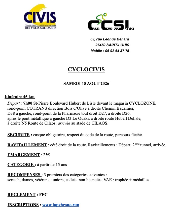 REGLEMENT CycloCivis 2026 CCSL